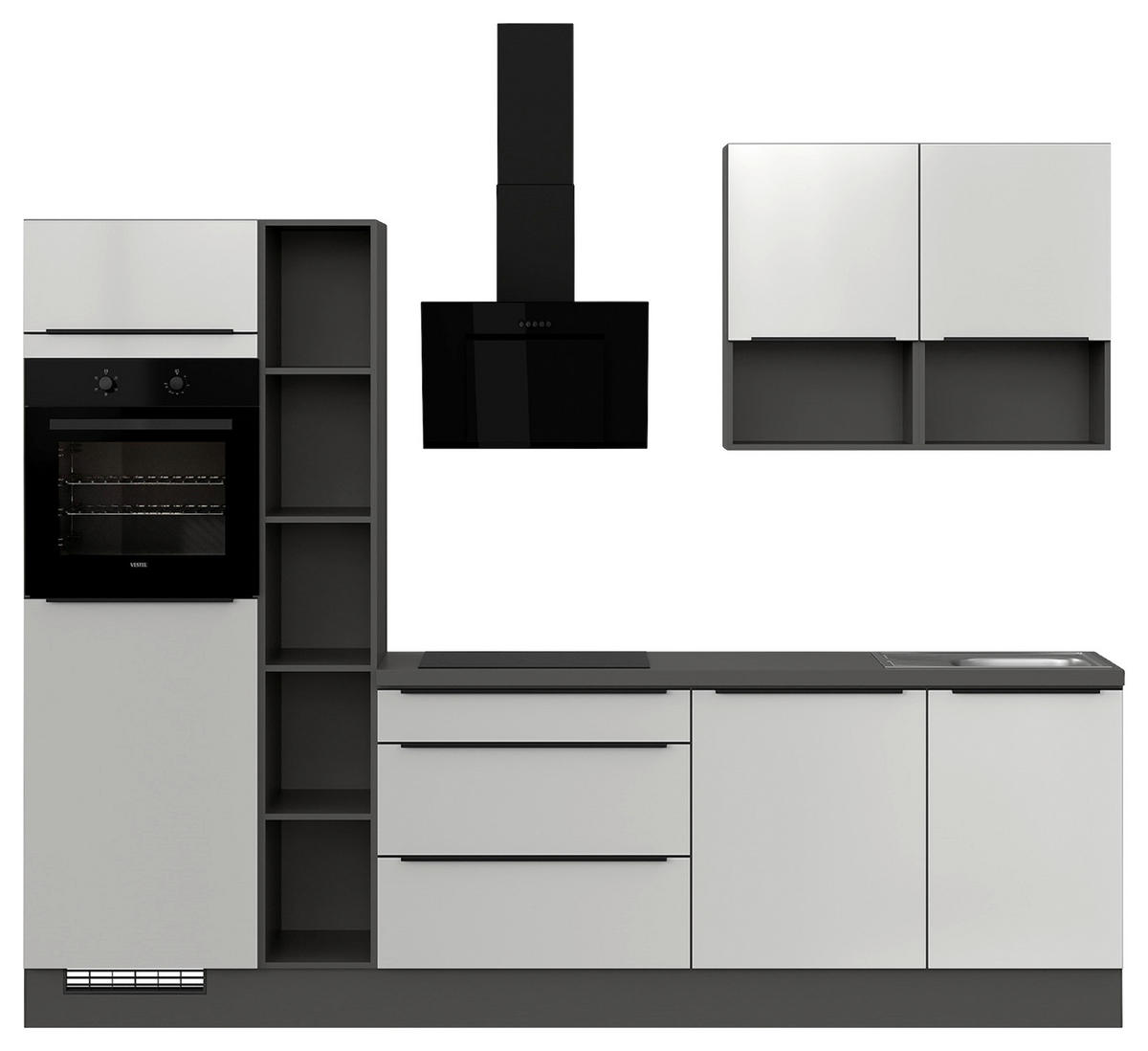 KÜCHENLEERBLOCK 280 cm   in Weiß Hochglanz  - Weiß Hochglanz/Dunkelgrau, Design, Holzwerkstoff/Metall (280cm) - Impuls