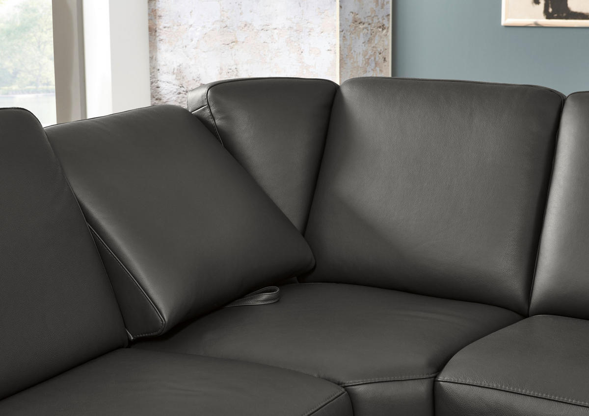 WOHNLANDSCHAFT in Echtleder Anthrazit  - Anthrazit/Alufarben, Konventionell, Leder/Metall (239/329/165cm) - Beldomo Premium