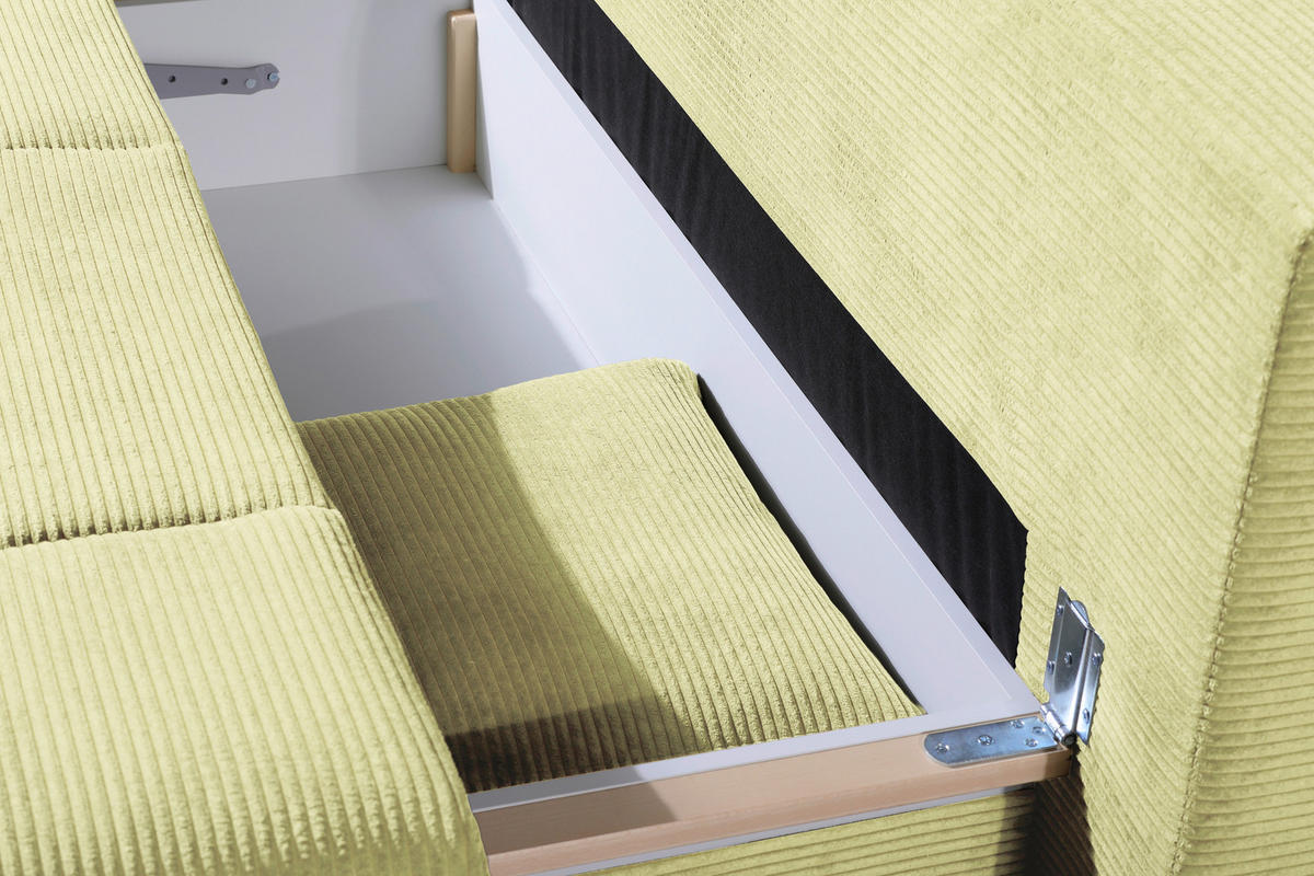 SCHLAFSOFA Cord Hellgrün  inkl. Bettkasten, Schlaffunktion, Armteilverstellung  - Schwarz/Hellgrün, Design, Textil/Metall (200/85/90cm) - Novel