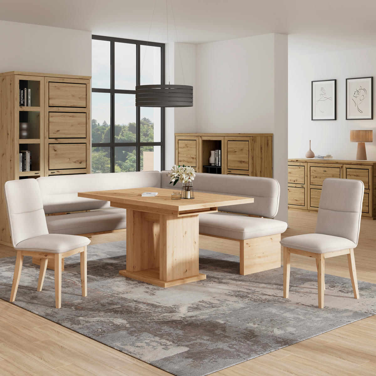 ECKBANK 170/192 cm Webstoff Beige Eiche Sperrholz   - Eichefarben/Beige, KONVENTIONELL, Holz/Textil (170/192cm) - Livetastic