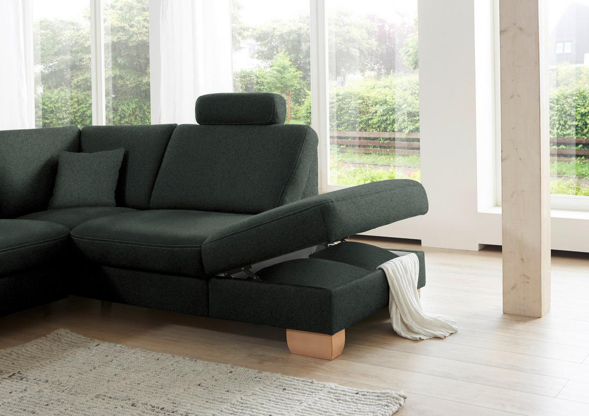 ECKSOFA in Mikrofaser Dunkelgrau  - Wildeiche/Dunkelgrau, Natur, Holz/Textil (286/236cm) - Voleo