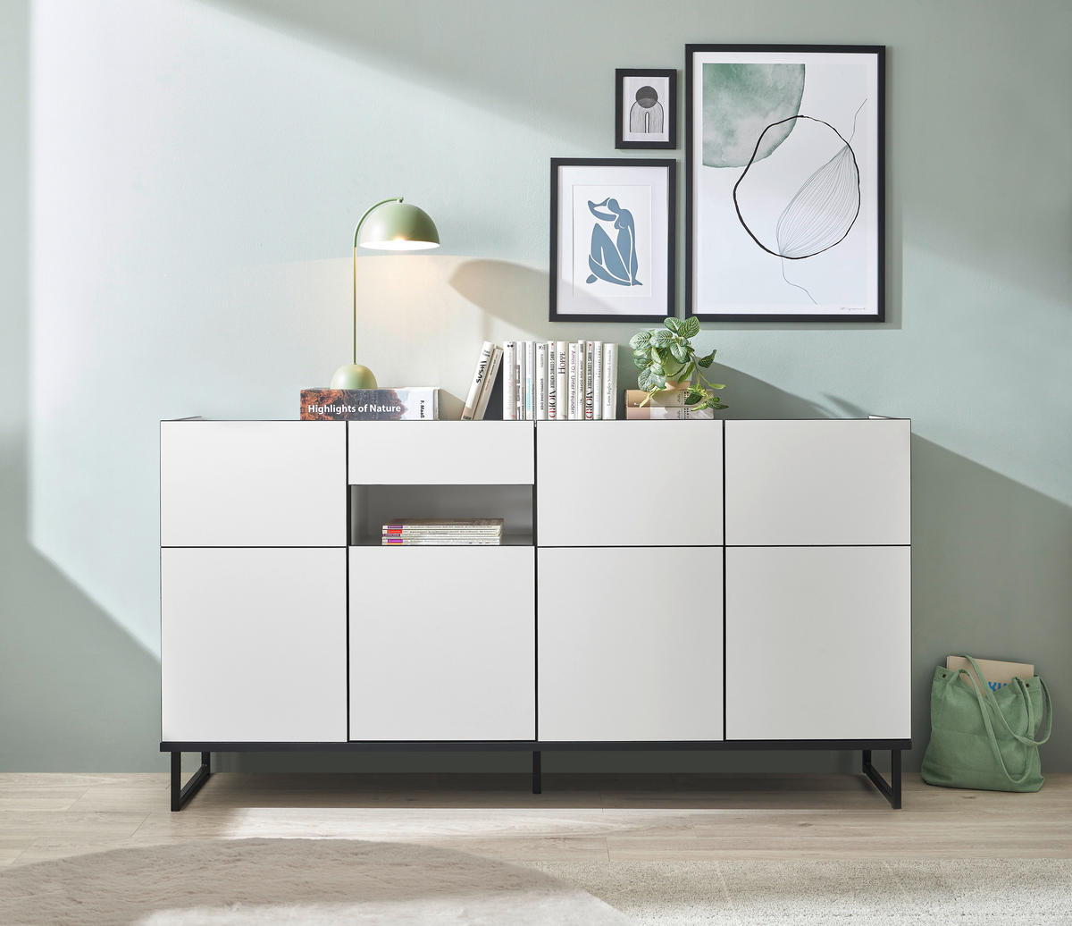 SIDEBOARD  in 180/94/40 cm  - Schwarz/Weiß, Design, Holzwerkstoff/Metall (180/94/40cm) - home24