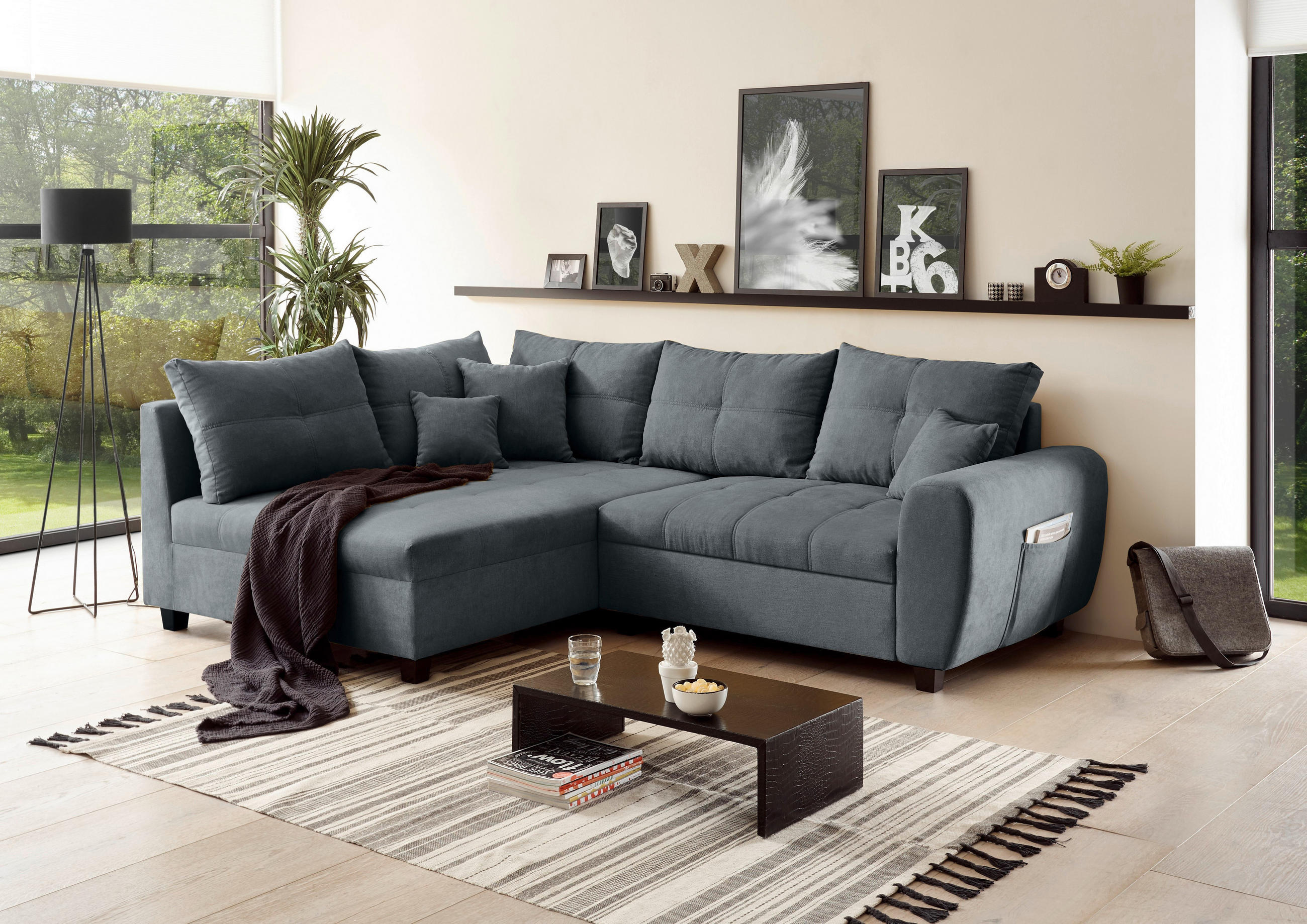 ECKSOFA Anthrazit Mikrovelours  - Anthrazit, Basics, Holzwerkstoff/Textil (176/248cm) - MID.YOU