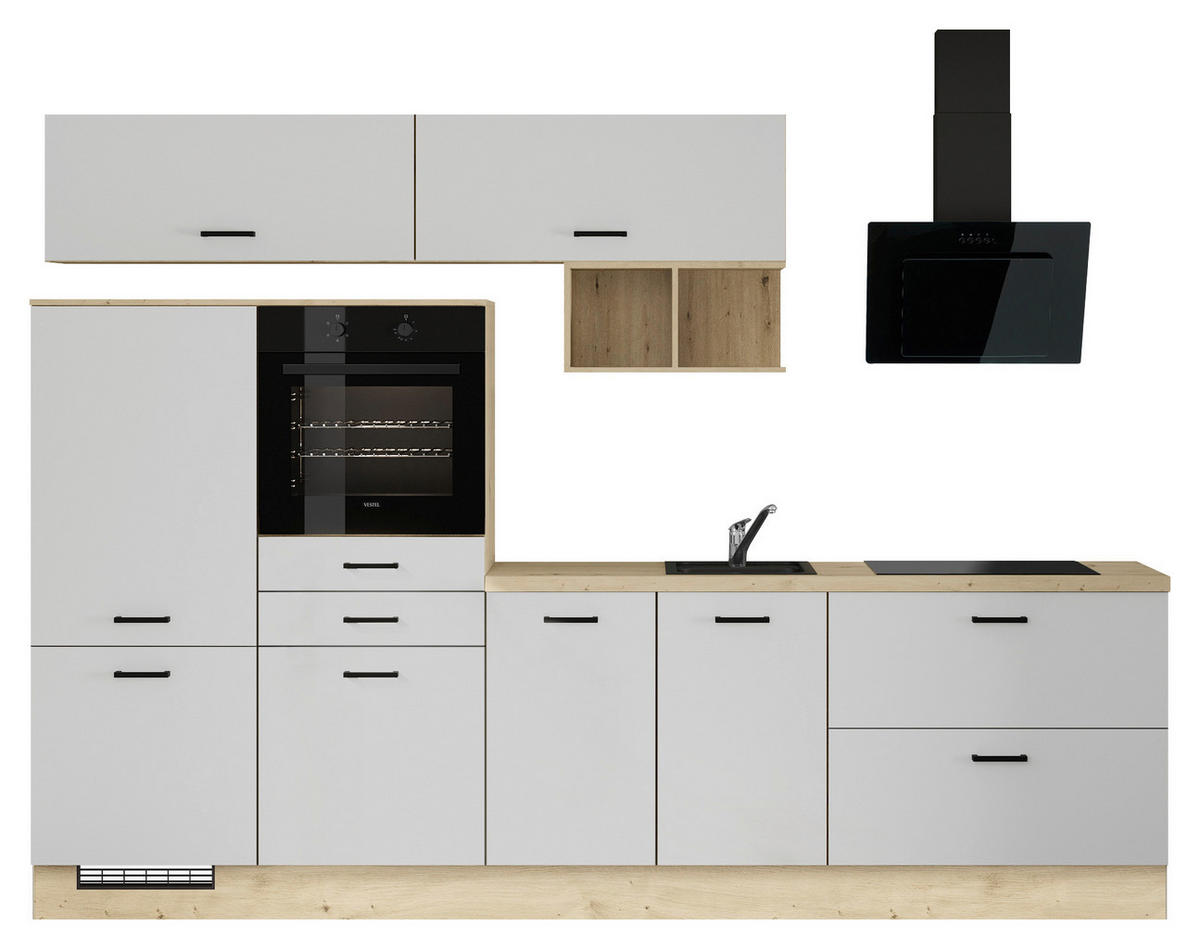 KÜCHENLEERBLOCK 300 cm   in Weiß  - Eichefarben/Schwarz, Design, Holzwerkstoff/Metall (300cm) - Impuls