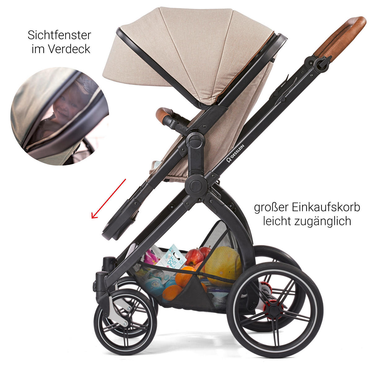 KINDERWAGENSET FX4 Life  - Schwarz/Altrosa, Basics, Textil/Metall (57/129/100cm) - Gesslein