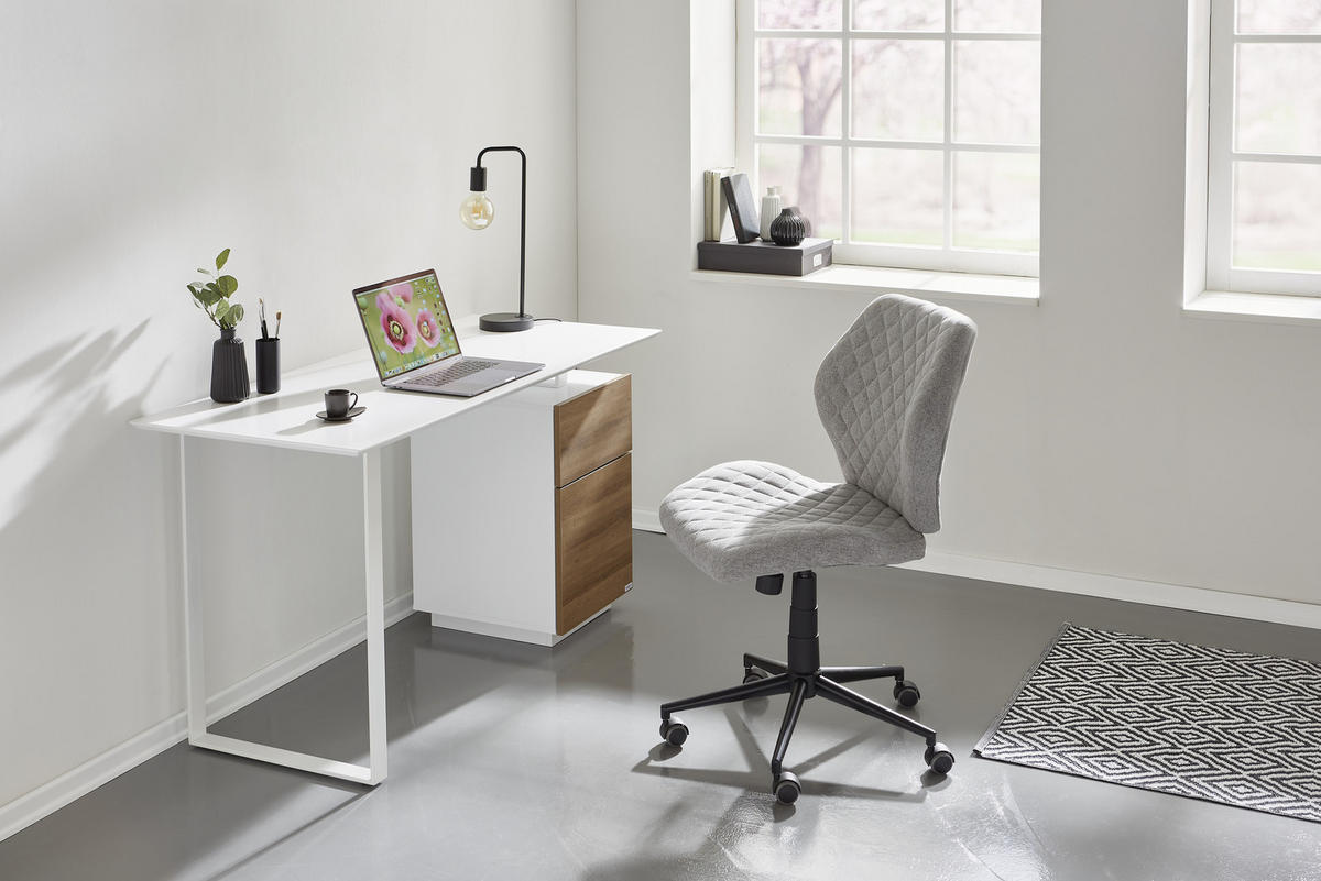 ÍRÓASZTAL  - tölgyfa/fehér, Design, faalapú anyag/fém (140/60/76cm) - Hom`in