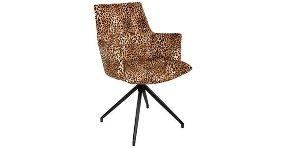 ARMLEHNSTUHL  Sitzfläche 360° drehbar, automatische Rückholfunktion Jacquard  - Hellbraun/Schwarz, Design, Textil/Metall (59/89,5/63cm) - Novel