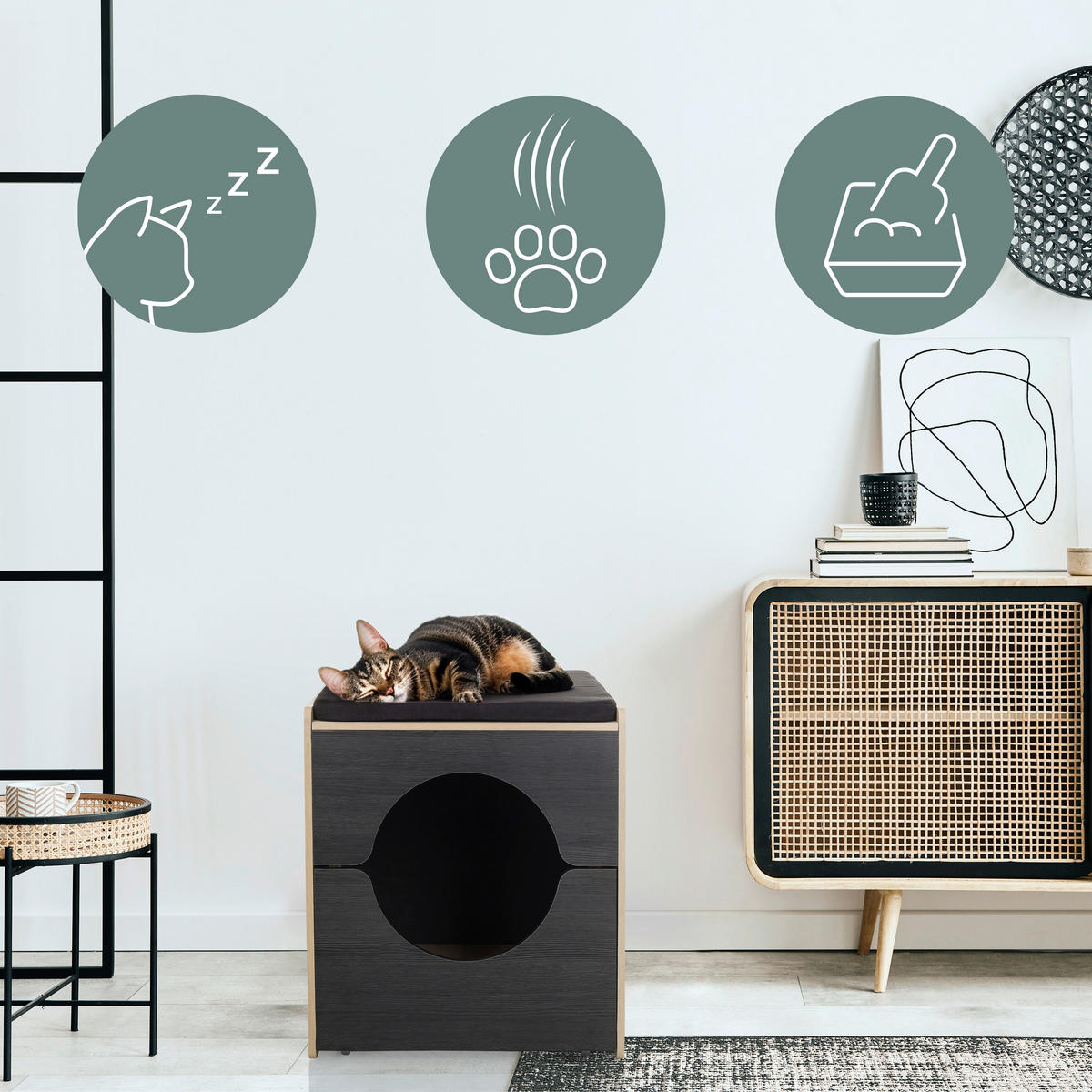 TIERHAUS - Eiche dunkel/Schwarz, MODERN, Holzwerkstoff (60/55/50cm) - MID.YOU