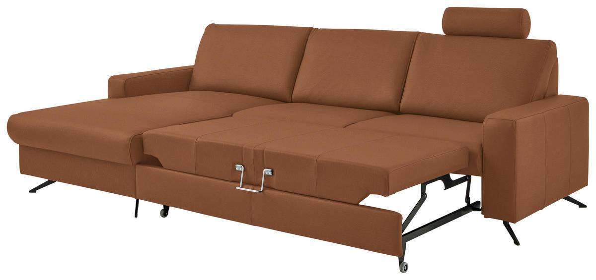 ECKSOFA in Echtleder Cognac  165/267 cm  - Cognac/Schwarz, Design, Leder/Metall (165/267cm) - Beldomo Premium