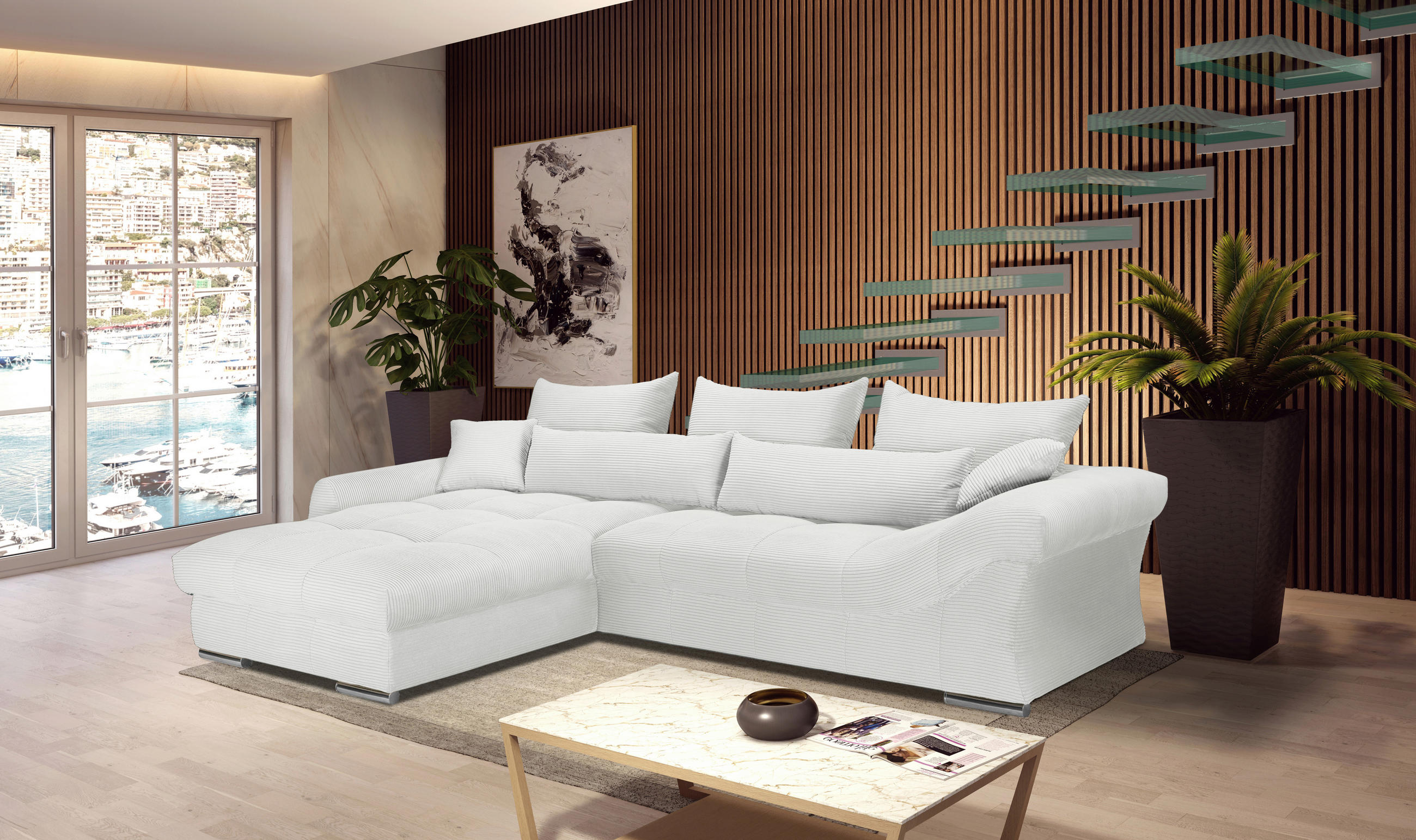 ECKSOFA Naturfarben Cord  - Chromfarben/Naturfarben, KONVENTIONELL, Textil/Metall (225/335cm) - Carryhome