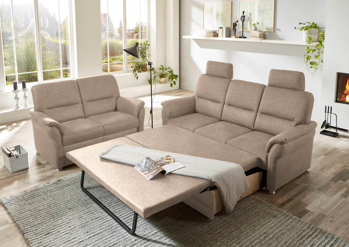 SITZGARNITUR Mikrofaser Beige  - Beige/Alufarben, KONVENTIONELL, Textil/Metall (192/96/89cm) - Beldomo Comfort