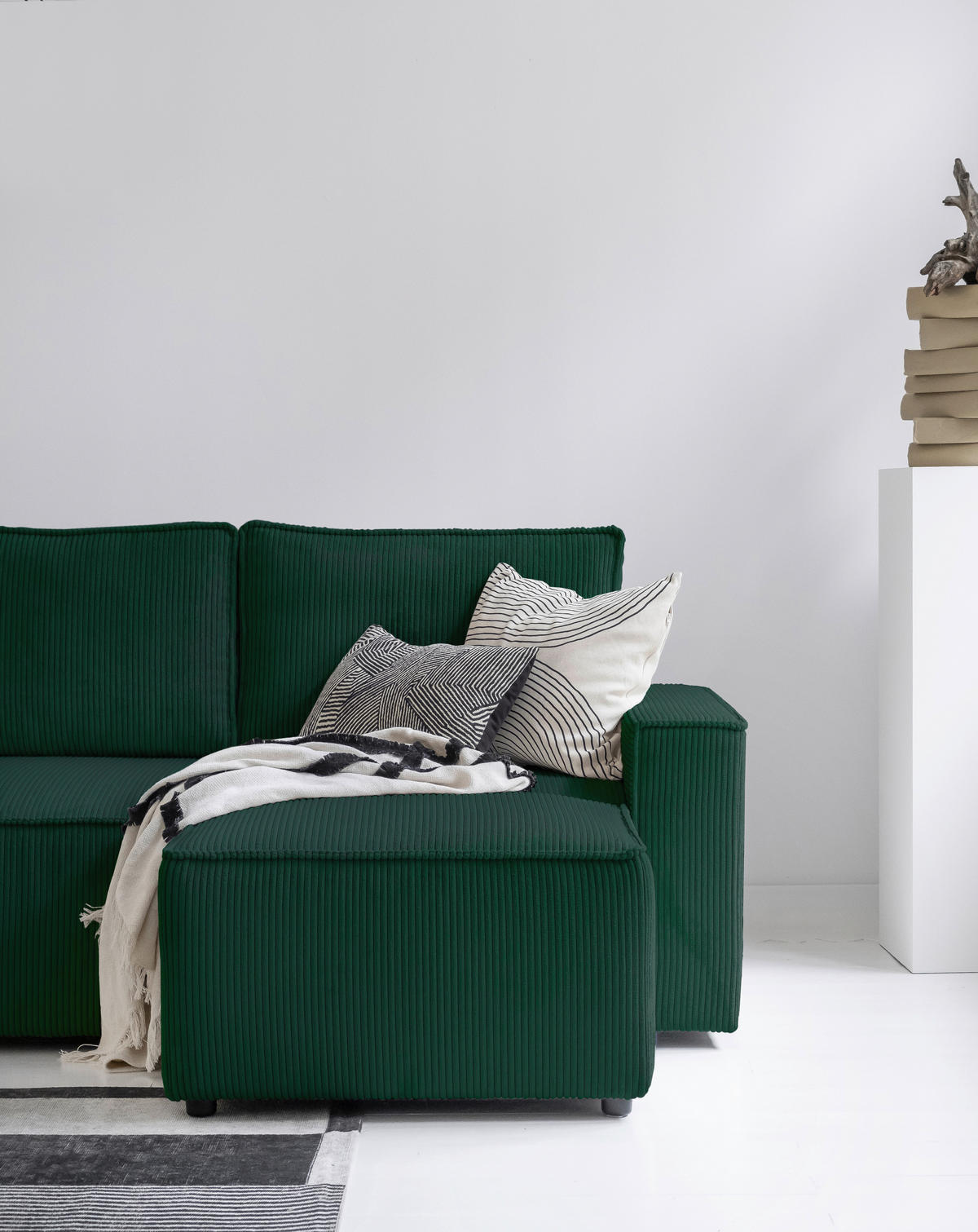 ECKSOFA Dunkelgrün Cord Bettkasten  - Dunkelgrün/Schwarz, Design, Kunststoff/Textil (250/156cm) - MID.YOU