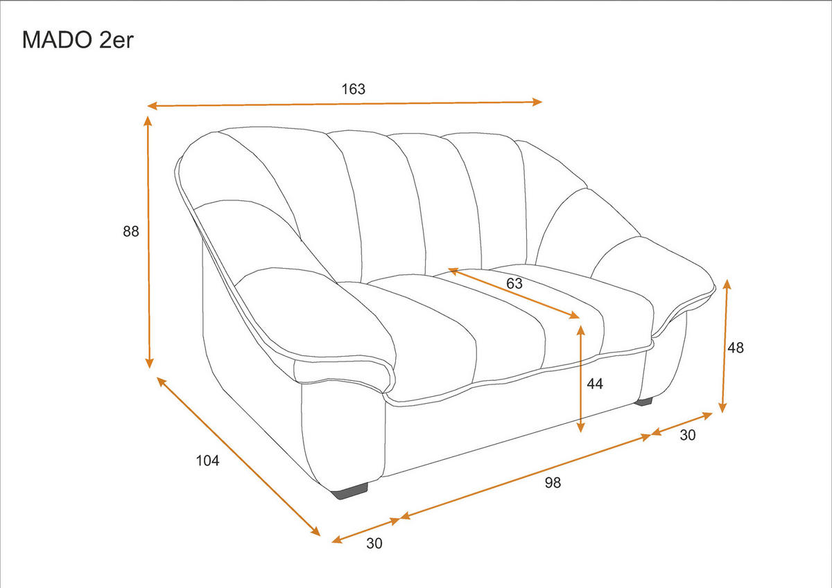 2-SITZER-SOFA Chenille Senfgelb  - Senfgelb/Schwarz, KONVENTIONELL, Kunststoff/Textil (163/88/104cm) - Welnova
