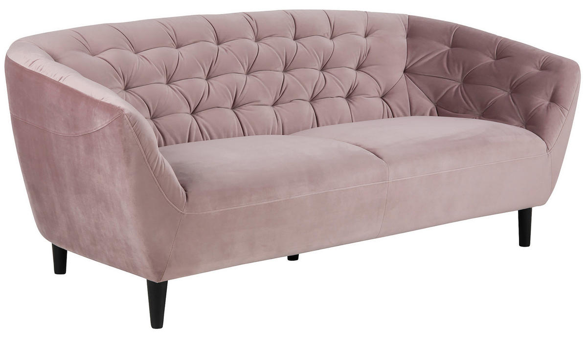 CHESTERFIELD-SOFA Rosa Samt  - Schwarz/Rosa, Trend, Holz/Textil (191/78/84cm) - Ambia Home