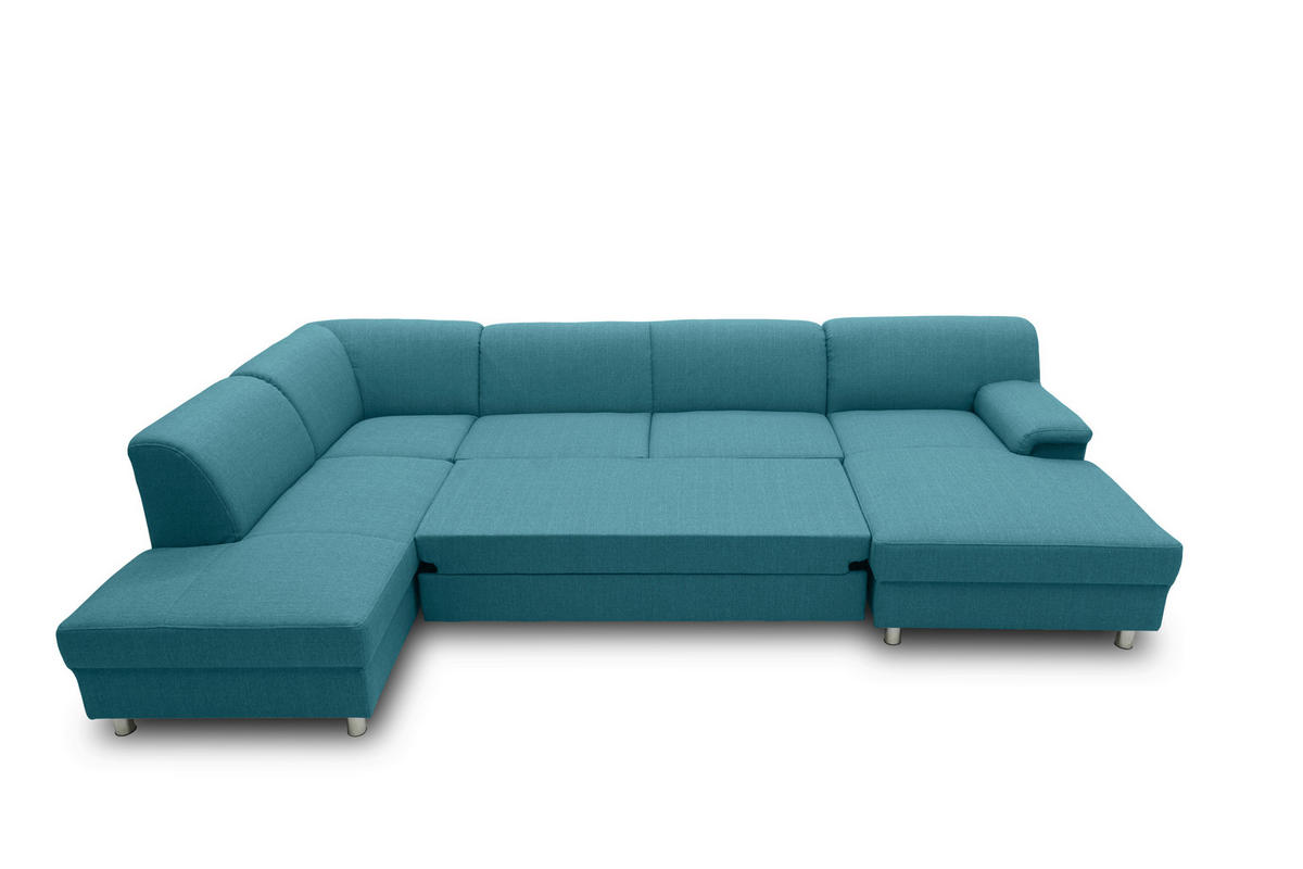 WOHNLANDSCHAFT Petrol Webstoff  - Chromfarben/Petrol, KONVENTIONELL, Textil/Metall (195/308/150cm) - MID.YOU