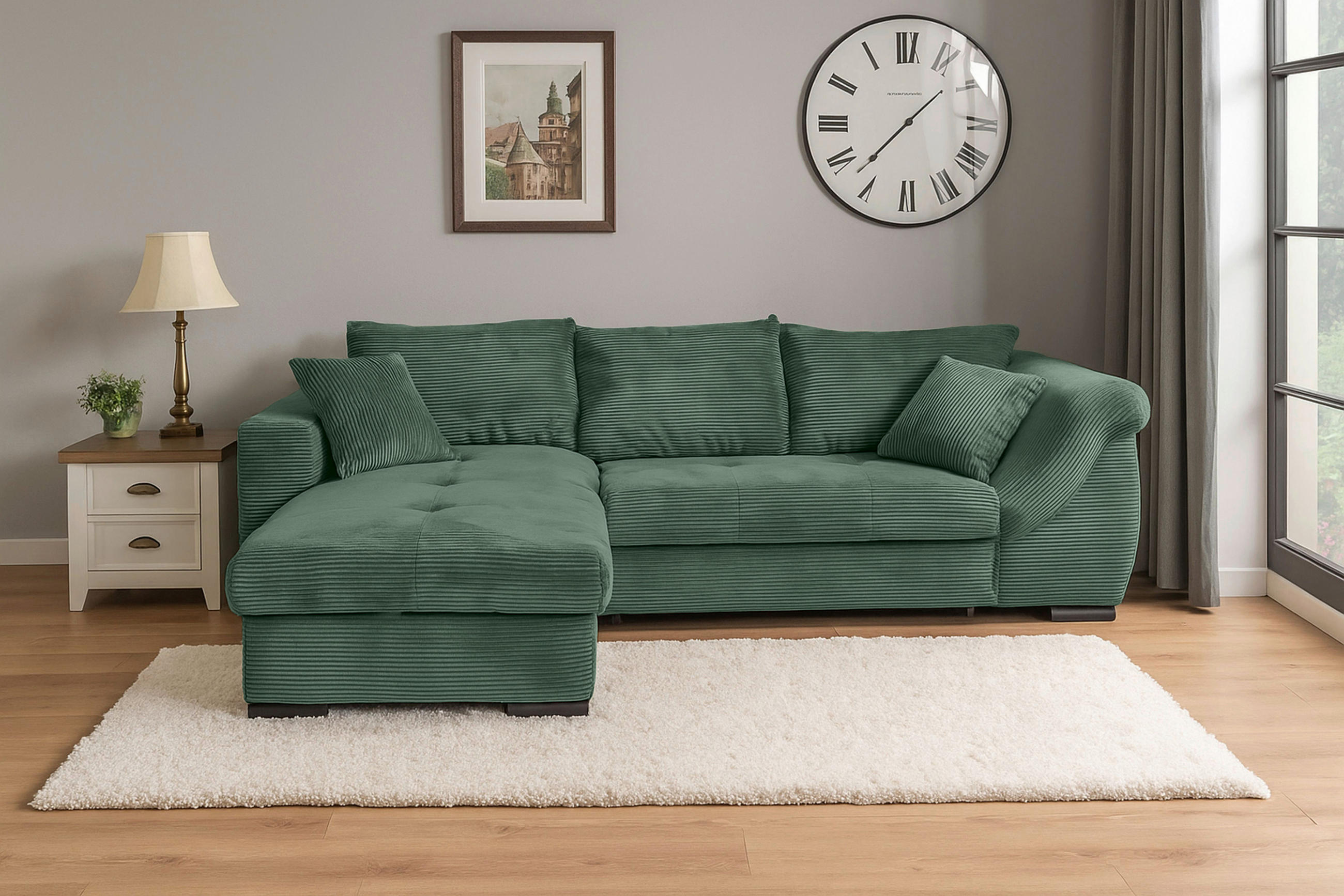 ECKSOFA Dunkelgrün Cord  - Dunkelgrün/Schwarz, KONVENTIONELL, Textil/Metall (168/258cm) - Carryhome