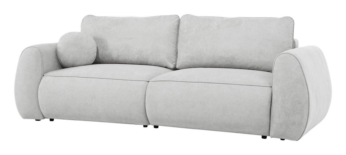 SCHLAFSOFA Chenille Hellgrau  inkl. Zierkissen, Rückenkissen, Bettkasten, Schlaffunktion, Rücken echt, Liegefläche im Originalstoff  - Hellgrau/Schwarz, KONVENTIONELL, Kunststoff/Textil (257/96/110cm) - Milino
