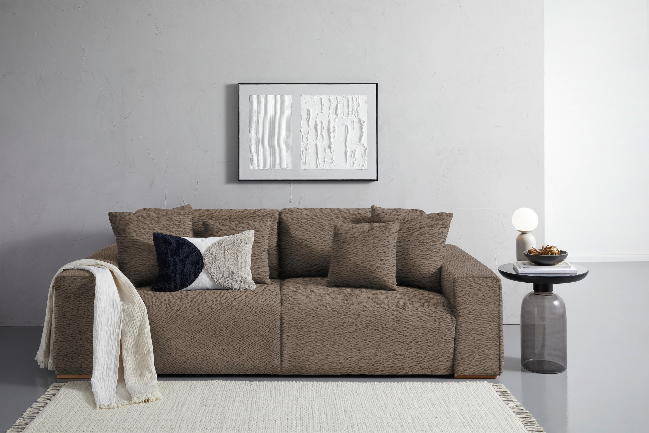 SCHLAFSOFA in Flachgewebe Braun  - Buchefarben/Schwarz, Konventionell, Holz/Kunststoff (255/86/123cm) - Livetastic
