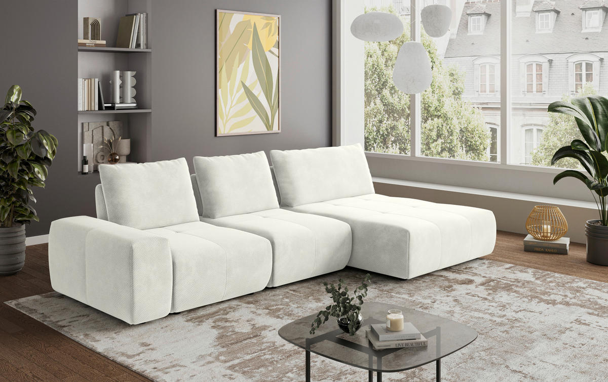 ECKSOFA in Velours Creme  - Creme/Schwarz, Design, Kunststoff/Textil (347/174cm) - Xora