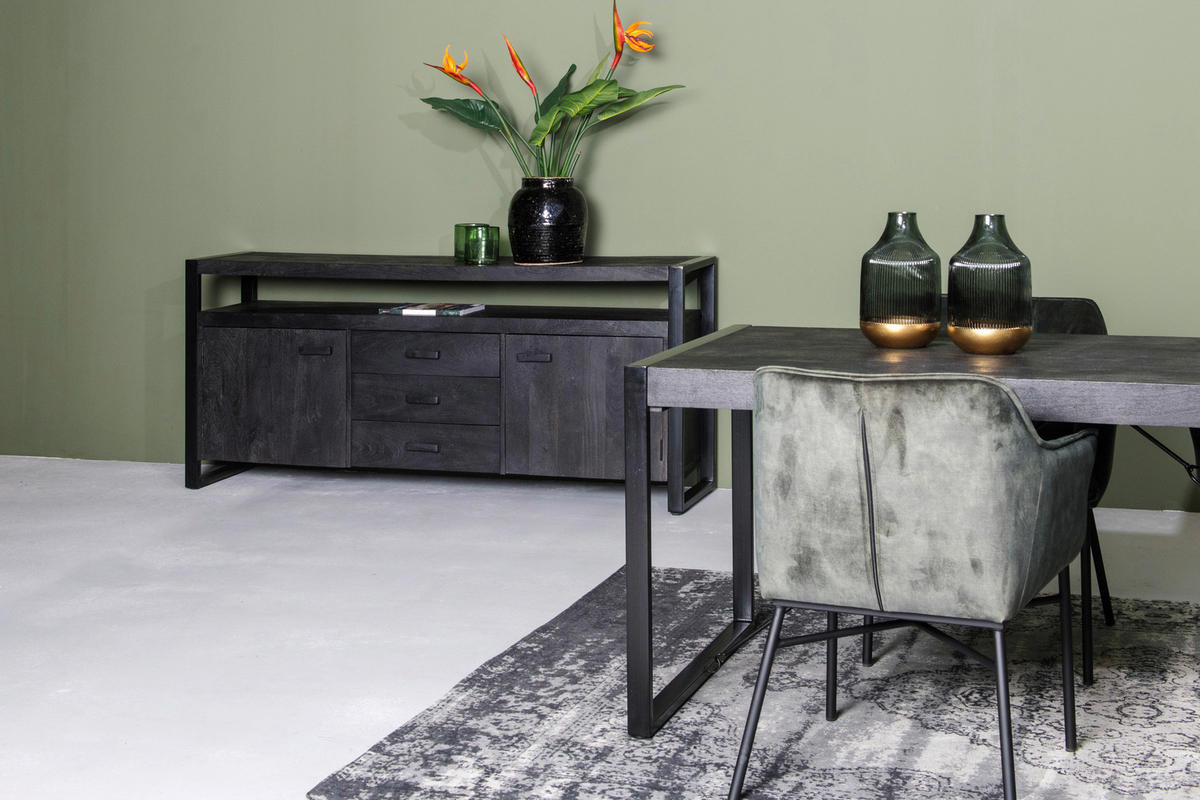 SIDEBOARD Norris 180/80/43 cm 3 Schublade(n)  - Schwarz, Basics, Holz/Metall (180/80/43cm) - Livetastic