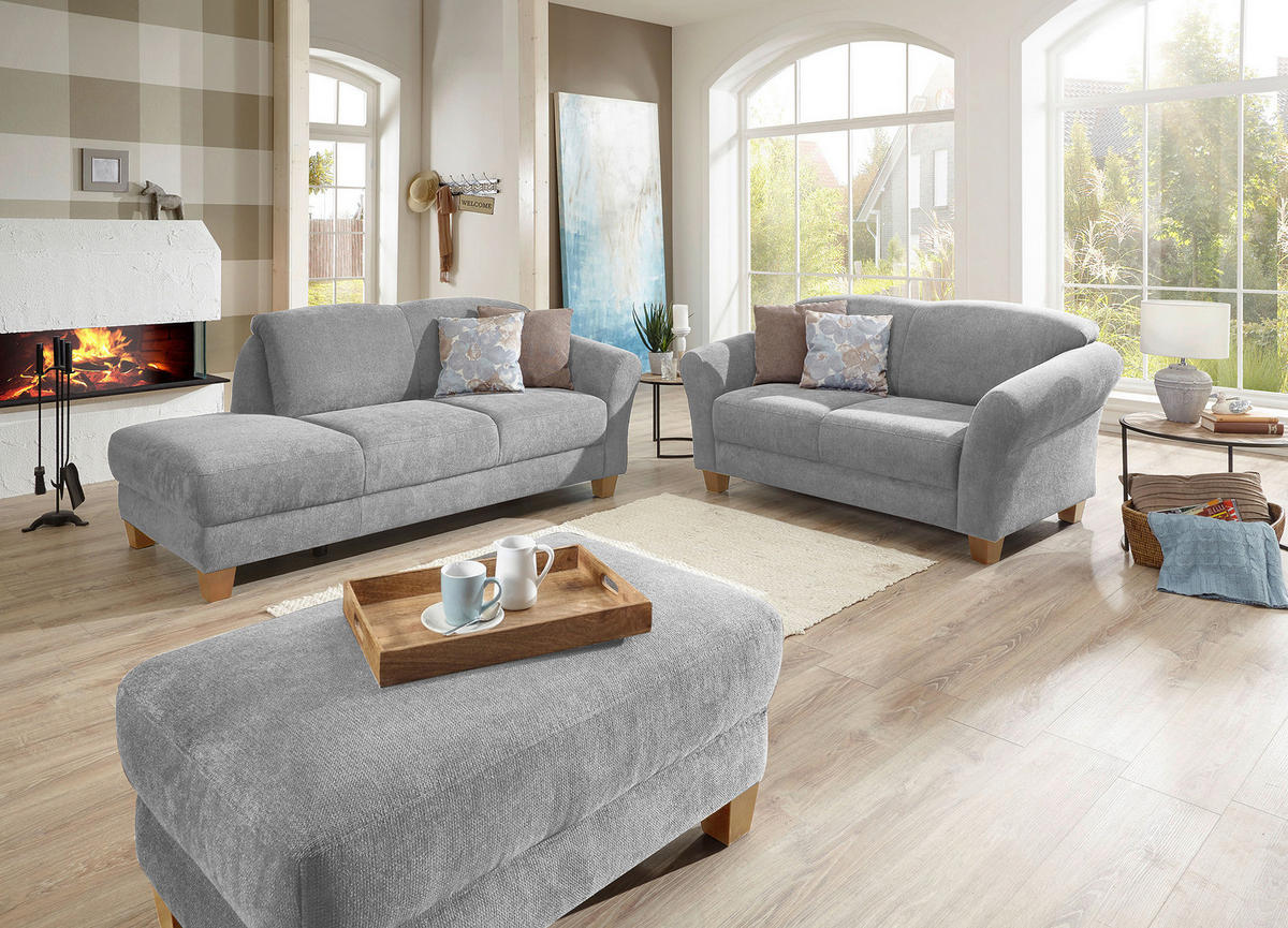 HOCKER in Textil Silberfarben  - Silberfarben/Naturfarben, KONVENTIONELL, Holz/Textil (101/45/66cm) - Sit & More