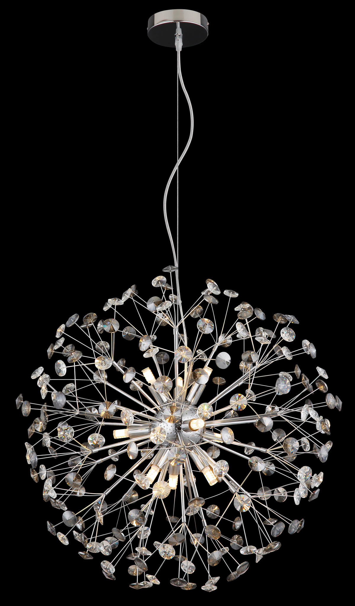 KŘIŠŤÁLOVÉ ZÁVĚSNÉ SVÍTIDLO, 60/150 cm  - šedá/průhledné, Lifestyle, kov/plast (60/150cm) - Globo