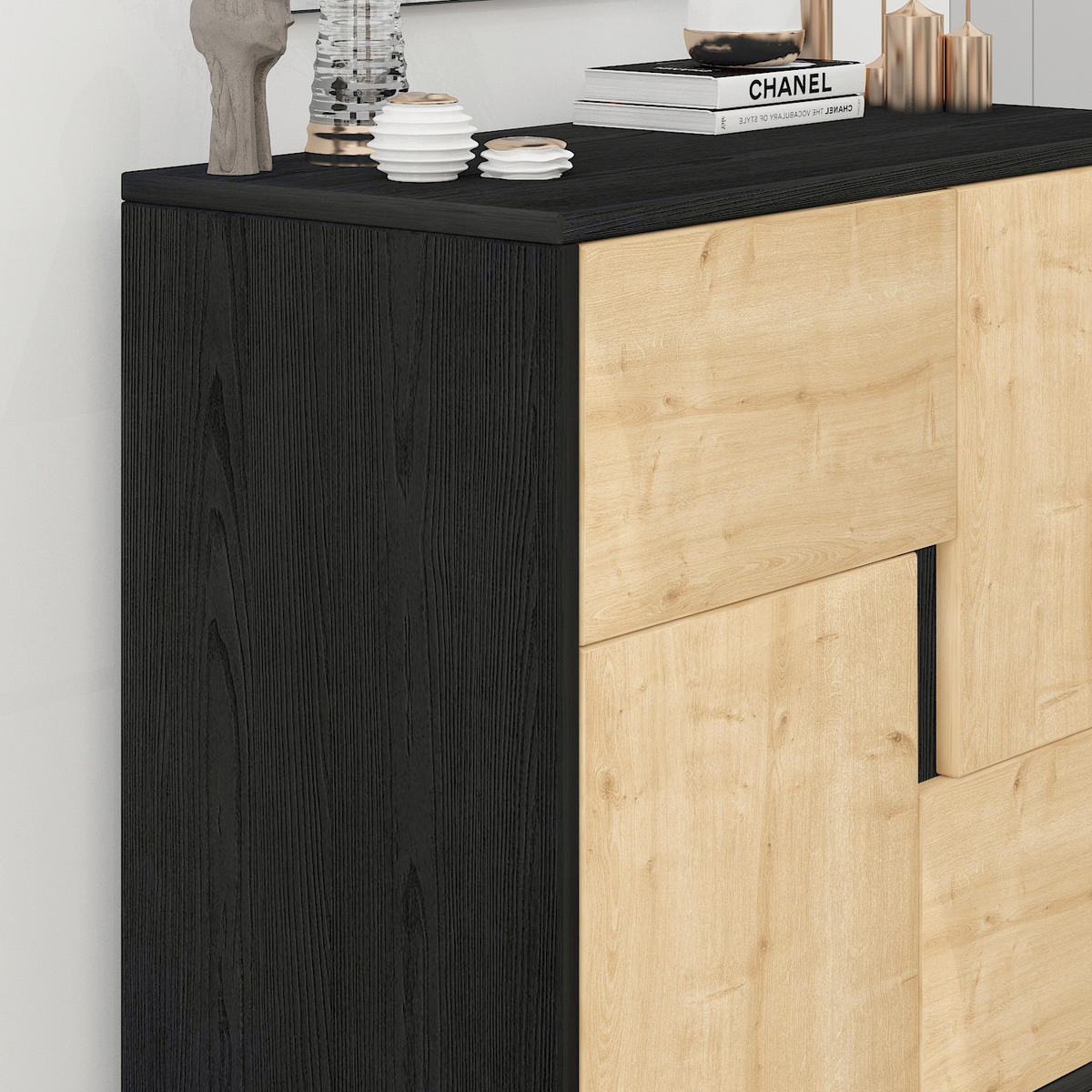 KOMMODE , 35/79/76,5 cm,  - Eichefarben/Schwarz, Design, Holz/Metall (35/79/76,5cm) - Livetastic