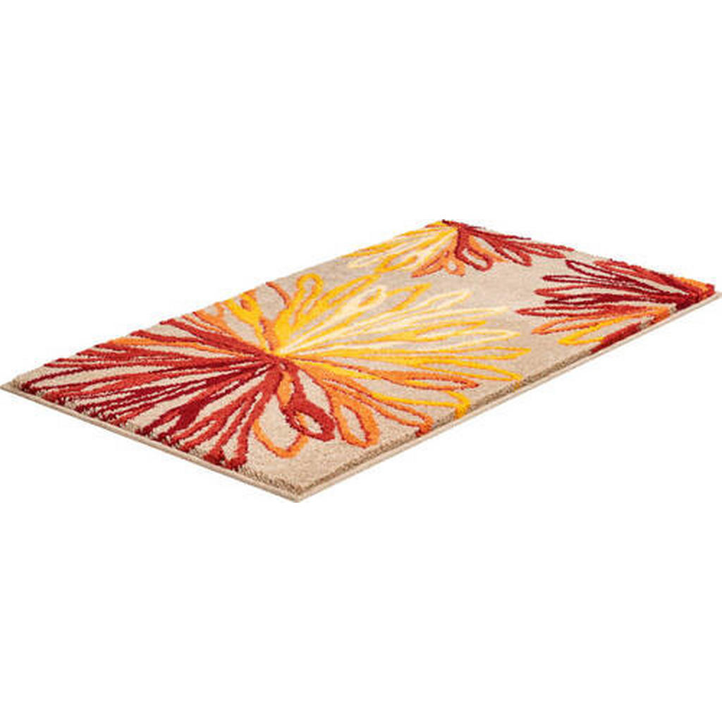 Thumbnail - Grund Badteppich Art, Orange, Beige, Textil, Blume, rechteckig, 60x100 cm, Oeko-Tex® Standard 100, Made in Europe, für F...