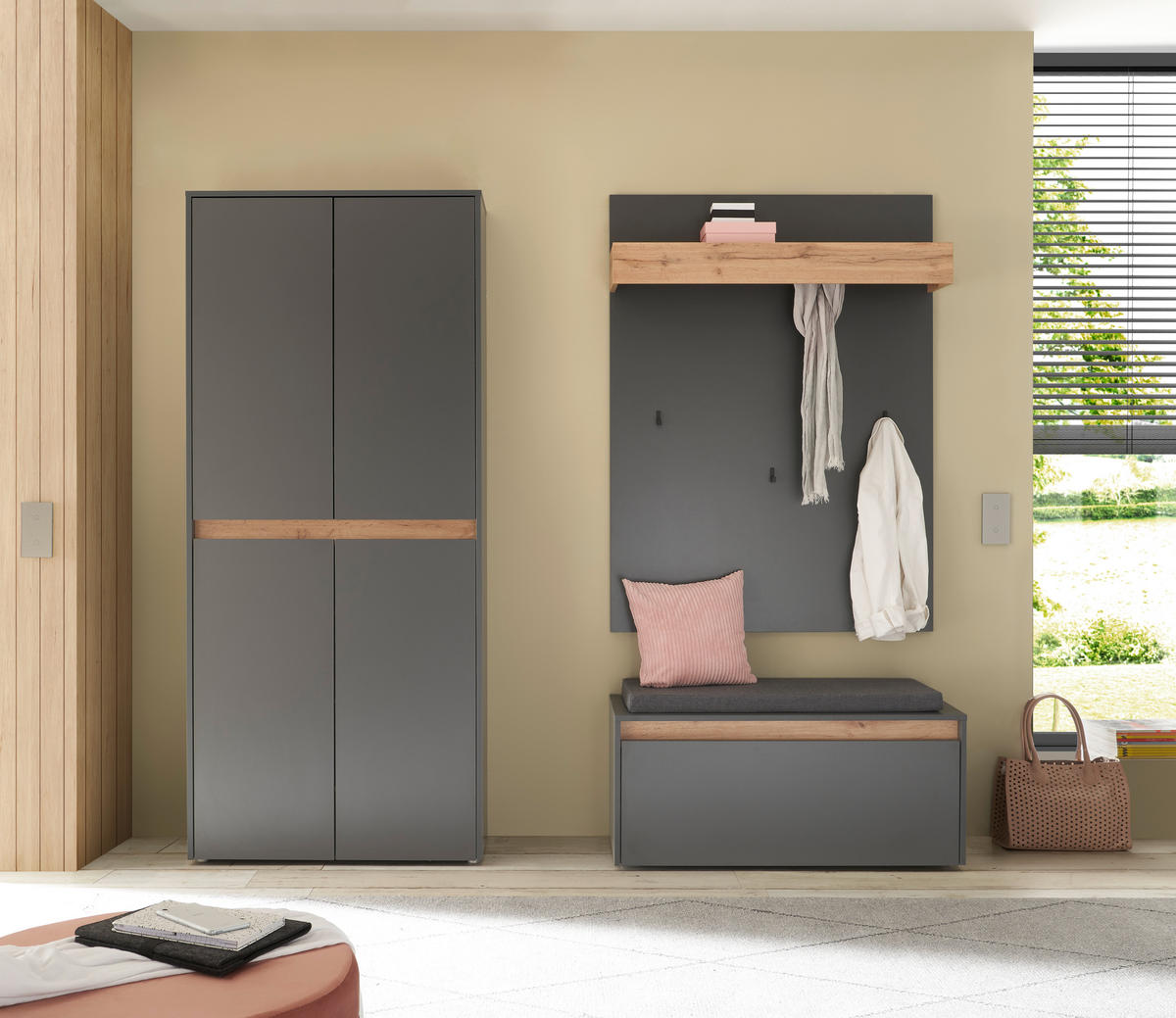 GARDEROBE 4-teilig  in 185/200/40 cm  - Anthrazit/Eiche Wotan, Design, Holzwerkstoff/Textil (185/200/40cm) - Modante