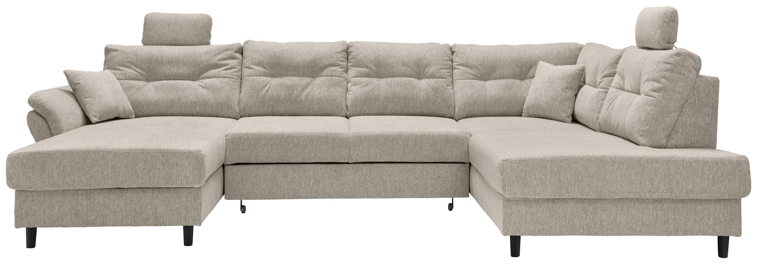 WOHNLANDSCHAFT  Chenille Beige  - Beige/Schwarz, Modern, Holz/Textil (176/338/206cm) - Livetastic