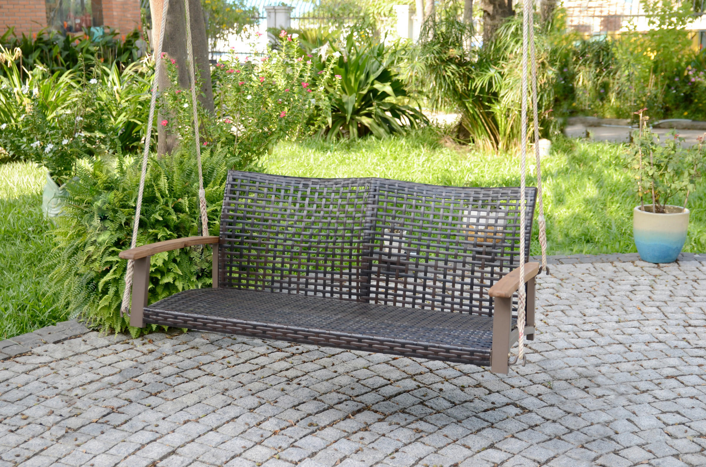 HÄNGEBANK 120/79/57 cm  - Braun/Akaziefarben, Basics, Holz/Kunststoff (120/79/57cm) - Gardenson