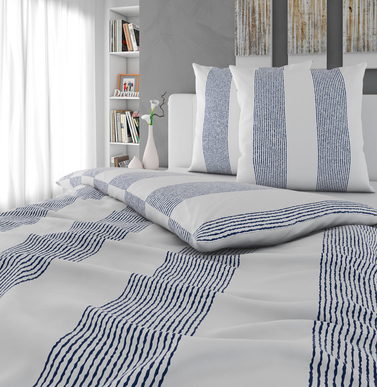 BETTWÄSCHE Satin 200/200 cm  - Blau/Weiß, Design, Textil (200/200cm) - Novel