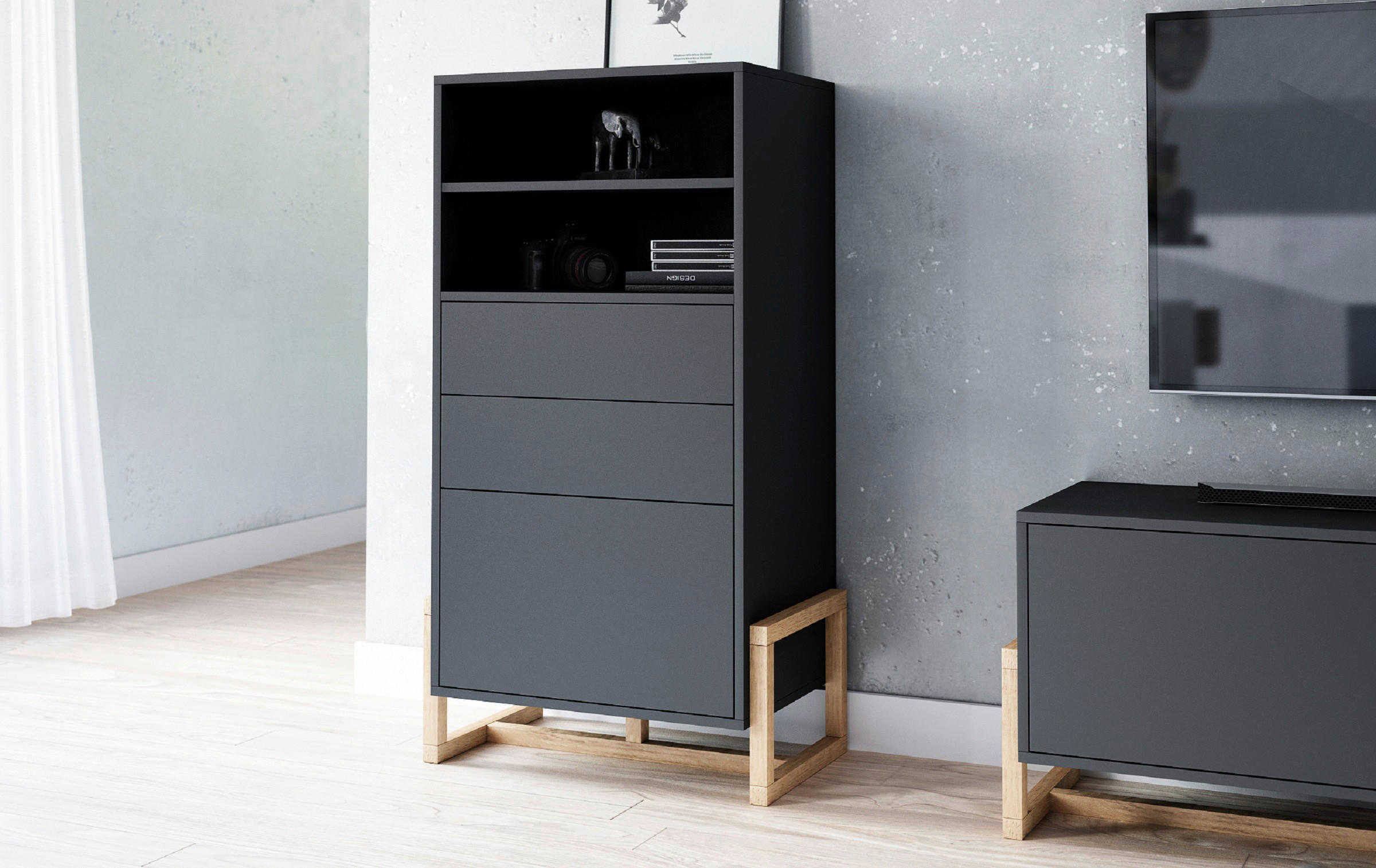 HIGHBOARD  in 63,4/115,7/42 cm  - Buchefarben/Schwarz, Design, Holz/Holzwerkstoff (63,4/115,7/42cm) - MID.YOU