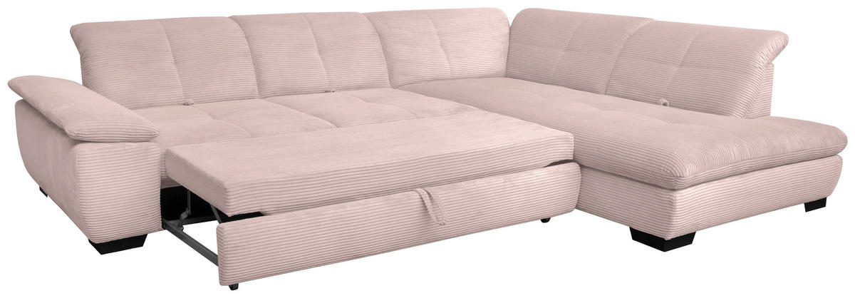 ECKSOFA in Cord Hellrosa  - Hellrosa/Schwarz, Design, Textil/Metall (313/242cm) - Xora