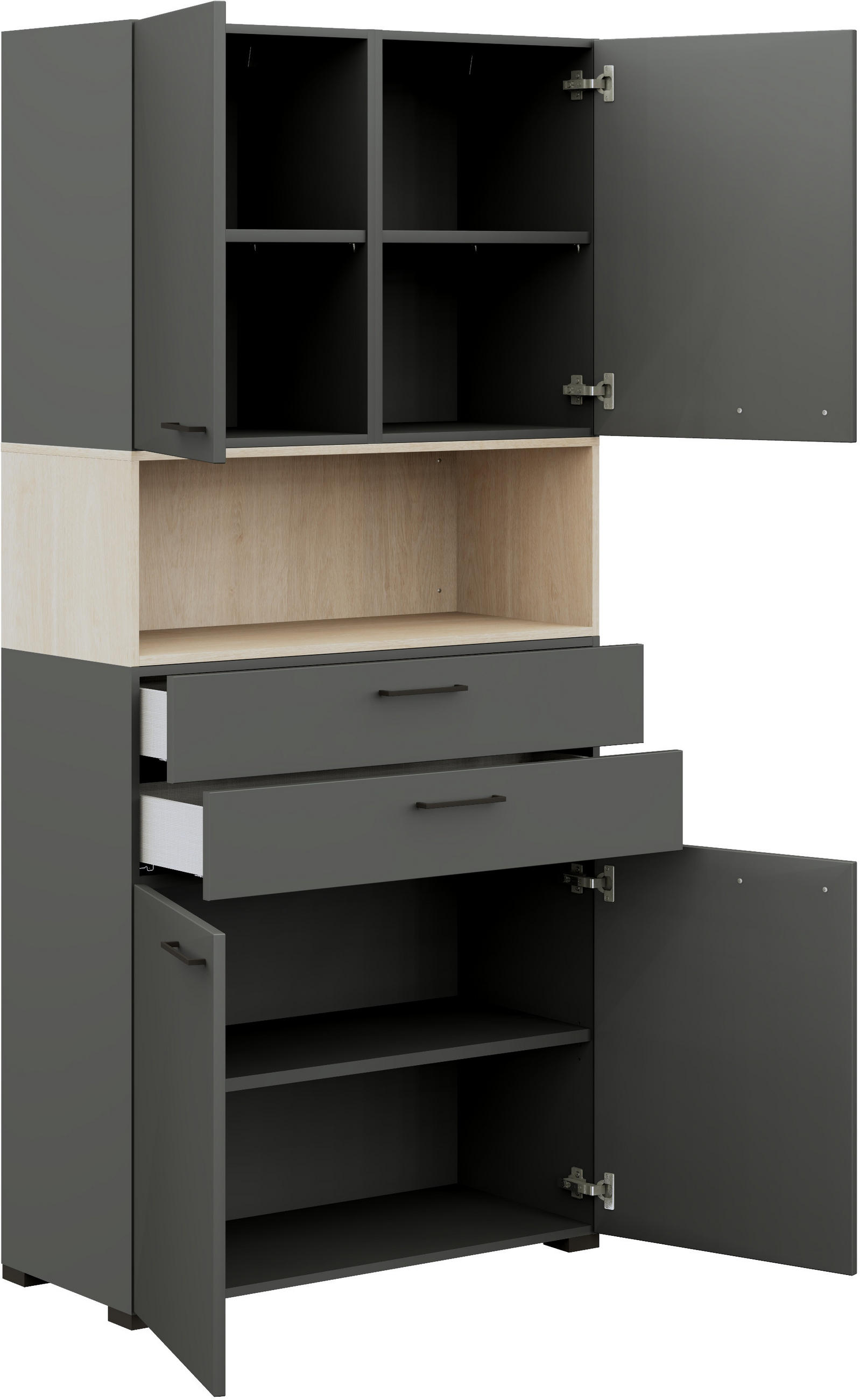 Thumbnail - Cantus Drehtürenschrank, Graphit, Eiche, Metall, 3 Fächer, 2 Schublade(n) Schubladen, 100x213.6x42 cm, Made in Germany, ...