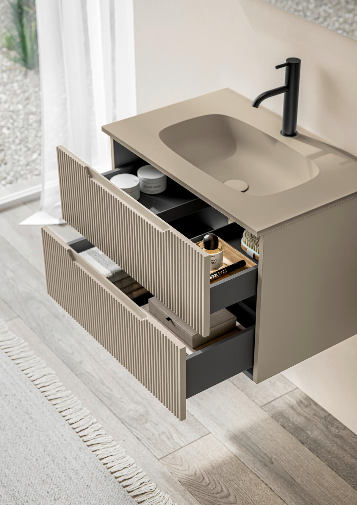 BADEZIMMER 3-teilig 80 cm  - Weiss/Beige, Konventionell, Holzwerkstoff/Stein (80cm) - Belluti