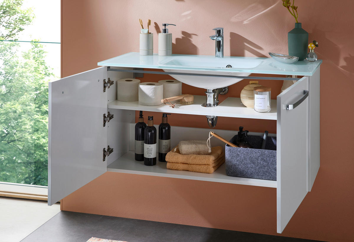 BADEZIMMER 3-teilig  in 105 cm  - Chromfarben/Weiß, KONVENTIONELL, Glas/Holzwerkstoff (105cm) - Xora