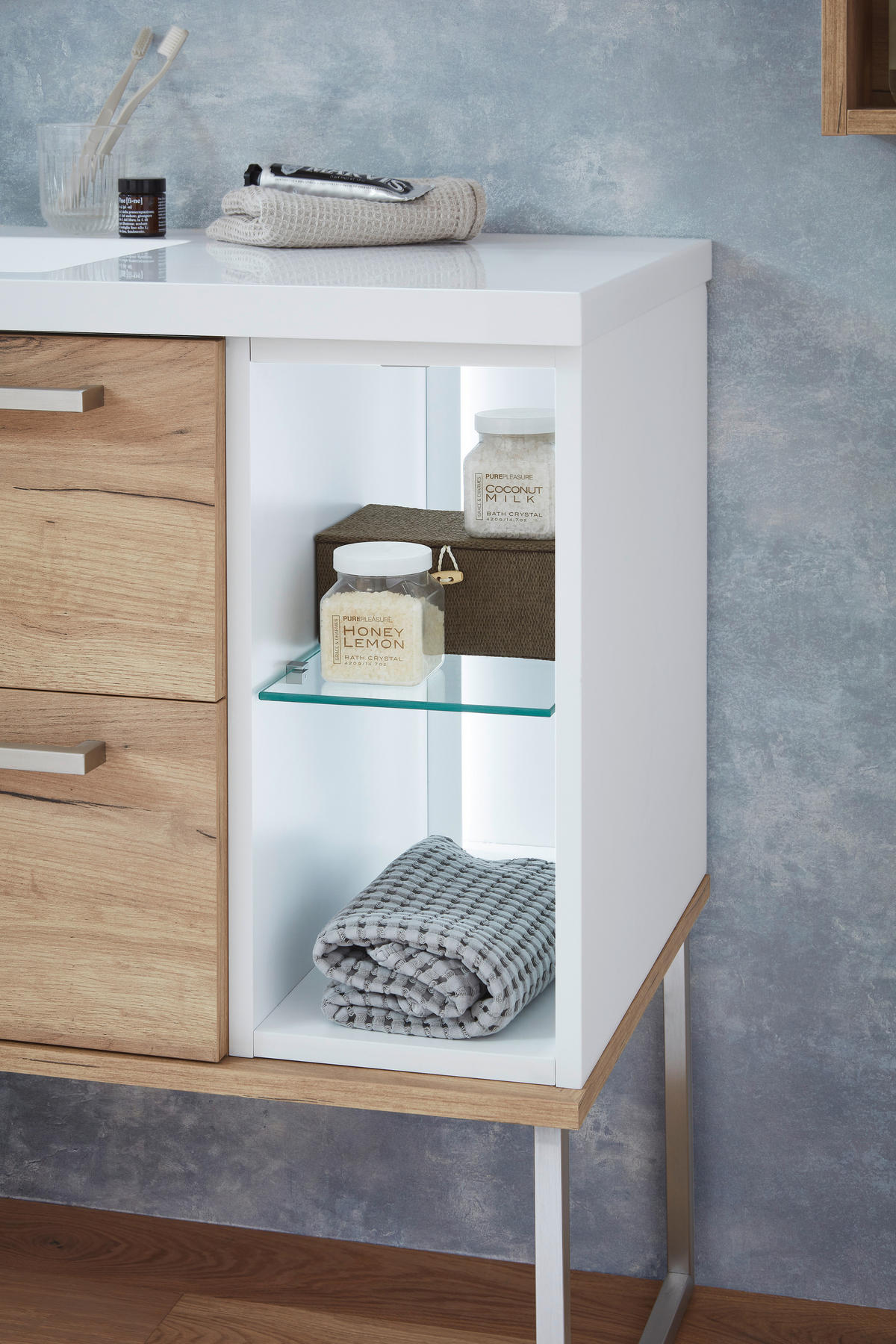 BADEZIMMER  in 120 cm  - Weiss/Eichefarben, Basics, Glas/Holzwerkstoff (120cm) - Dieter Knoll