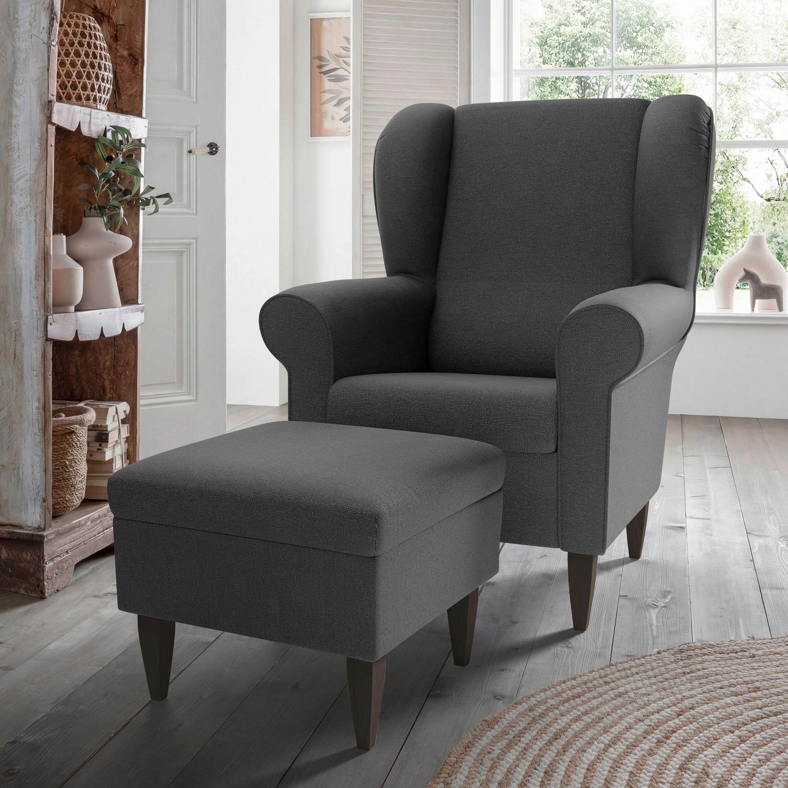 SESSELSET Struktur Anthrazit  - Wengefarben/Anthrazit, Konventionell, Holz/Textil (80/102/86cm) - Livetastic