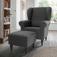 SESSELSET Struktur Anthrazit  - Wengefarben/Anthrazit, Konventionell, Holz/Textil (80/102/86cm) - Livetastic