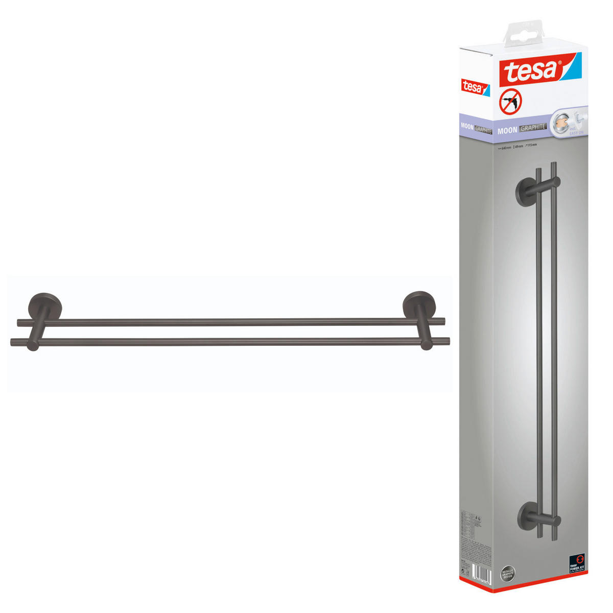 HANDTUCHSTANGE Graphitfarben  - Graphitfarben, Basics, Metall (64/11,2/5cm) - Tesa