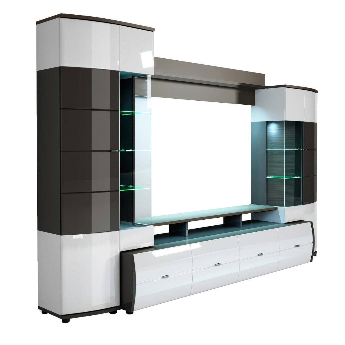 WOHNWAND  in Weiss Hochglanz, Anthrazit Hochglanz 300/194/54 cm  - Weiss Hochglanz/Silberfarben, Modern, Glas/Holzwerkstoff (300/194/54cm) - Livetastic