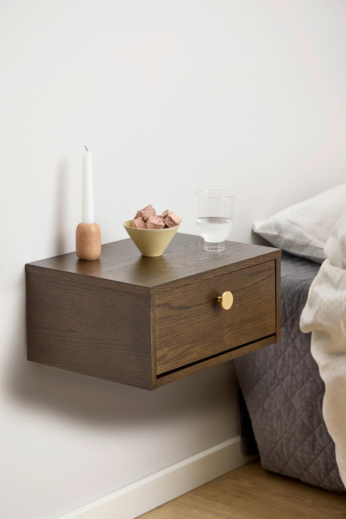 NACHTTISCH 40/18/30 cm  in furniert Eiche dunkel  - Eiche dunkel/Goldbraun, Modern, Holzwerkstoff/Metall (40/18/30cm) - MID.YOU