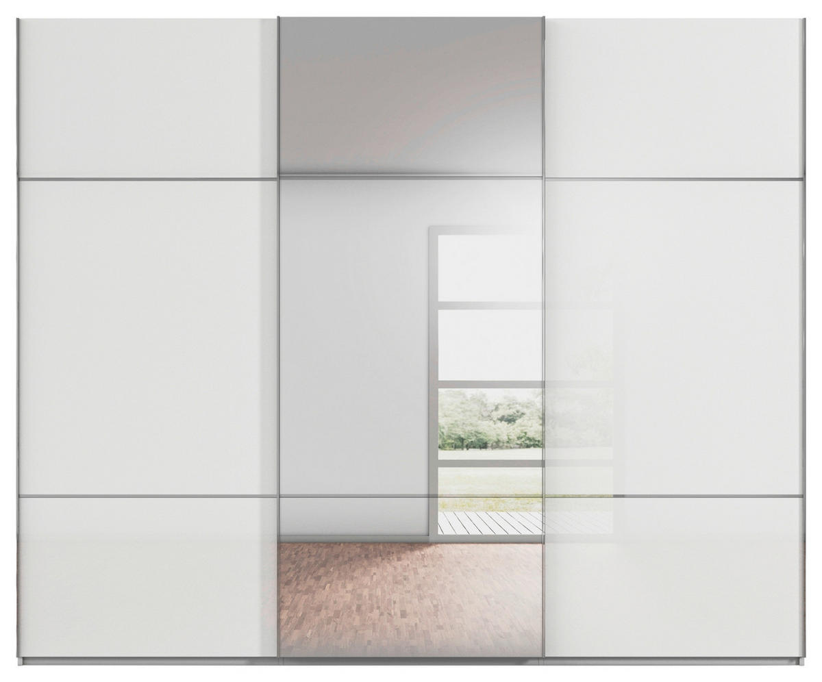 SCHWEBETÜRENSCHRANK 242/223/68 cm 3-türig Grau, Weiß  - Chromfarben/Weiß, KONVENTIONELL, Glas/Holzwerkstoff (242/223/68cm) - Novel