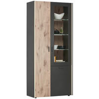 VITRÍNA, sivá, farba duba, 91/200/37 cm - čierna/sivá, Modern, kompozitné drevo/plast (91/200/37cm) - Hom`in