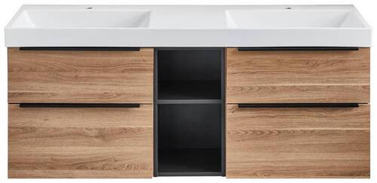 WASCHTISCHKOMBI 152 cm  - Eichefarben/Schwarz, Design, Keramik/Holzwerkstoff (152cm) - Novel