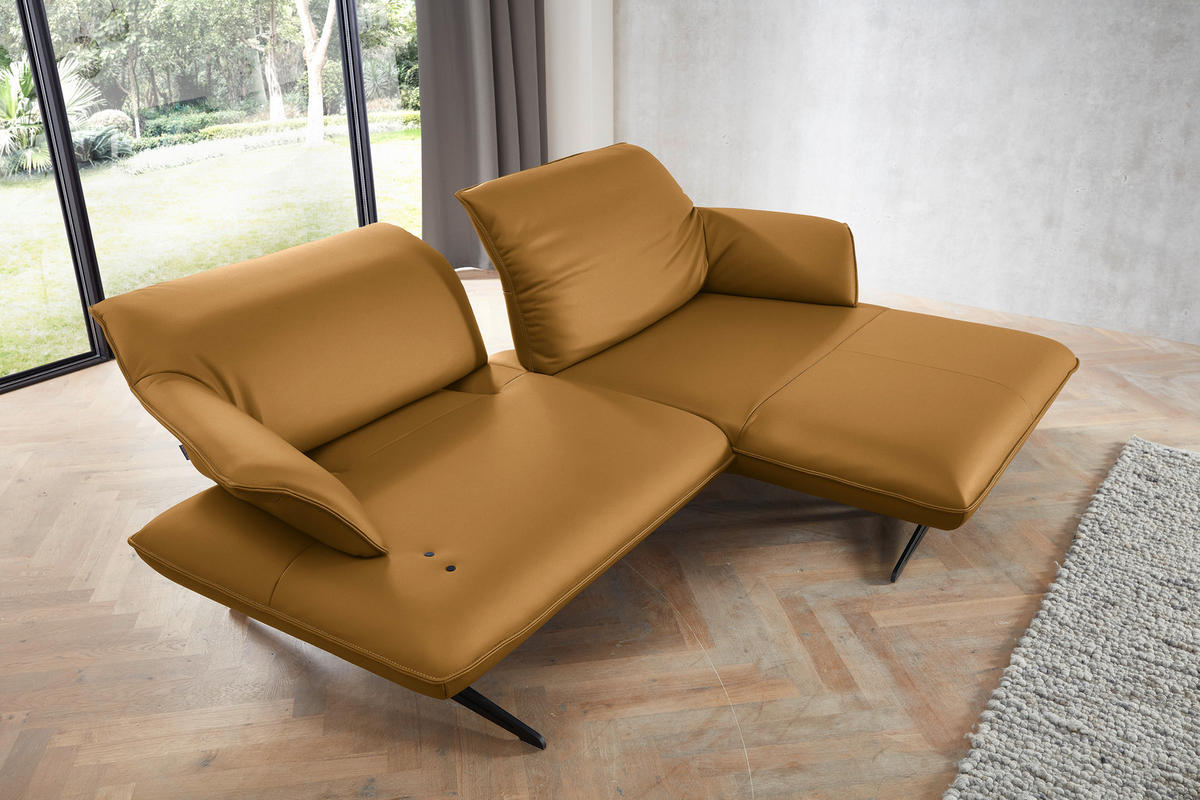 ECKSOFA in Echtleder Bernsteinfarben  252/169 cm  - Beige/Bernsteinfarben, Design, Leder/Metall (252/169cm) - Koinor