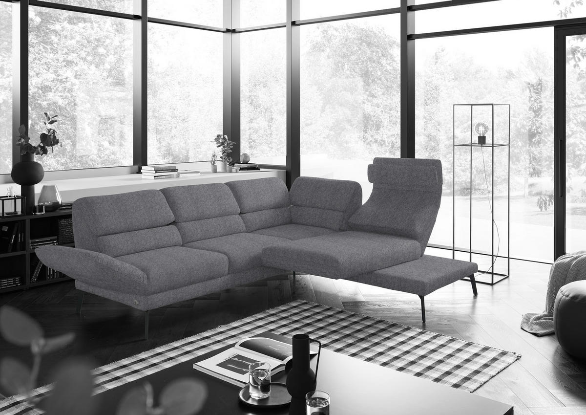 ECKSOFA in Flachgewebe Grau  - Schwarz/Grau, Design, Textil/Metall (256-363/212-253cm) - Dieter Knoll