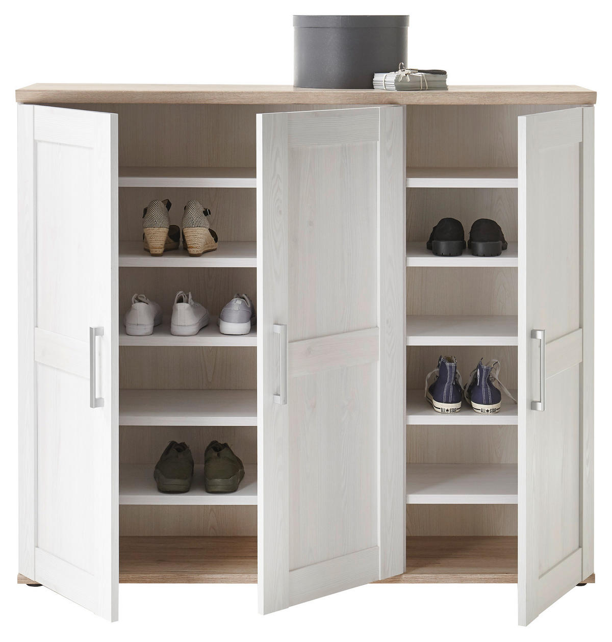 SCHUHSCHRANK Weiß, Eichefarben, Lärchefarben, Eiche San Remo  - Eichefarben/Silberfarben, KONVENTIONELL, Holzwerkstoff/Kunststoff (139/120/38cm) - Xora
