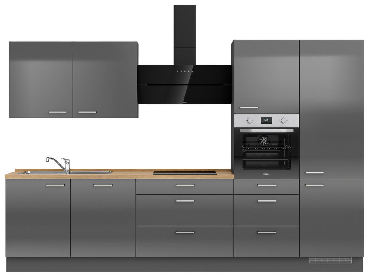 KÜCHENBLOCK 330 cm   in Eichefarben, Schieferfarben  - Schieferfarben/Edelstahlfarben, MODERN, Holzwerkstoff/Metall (330cm) - Nobilia